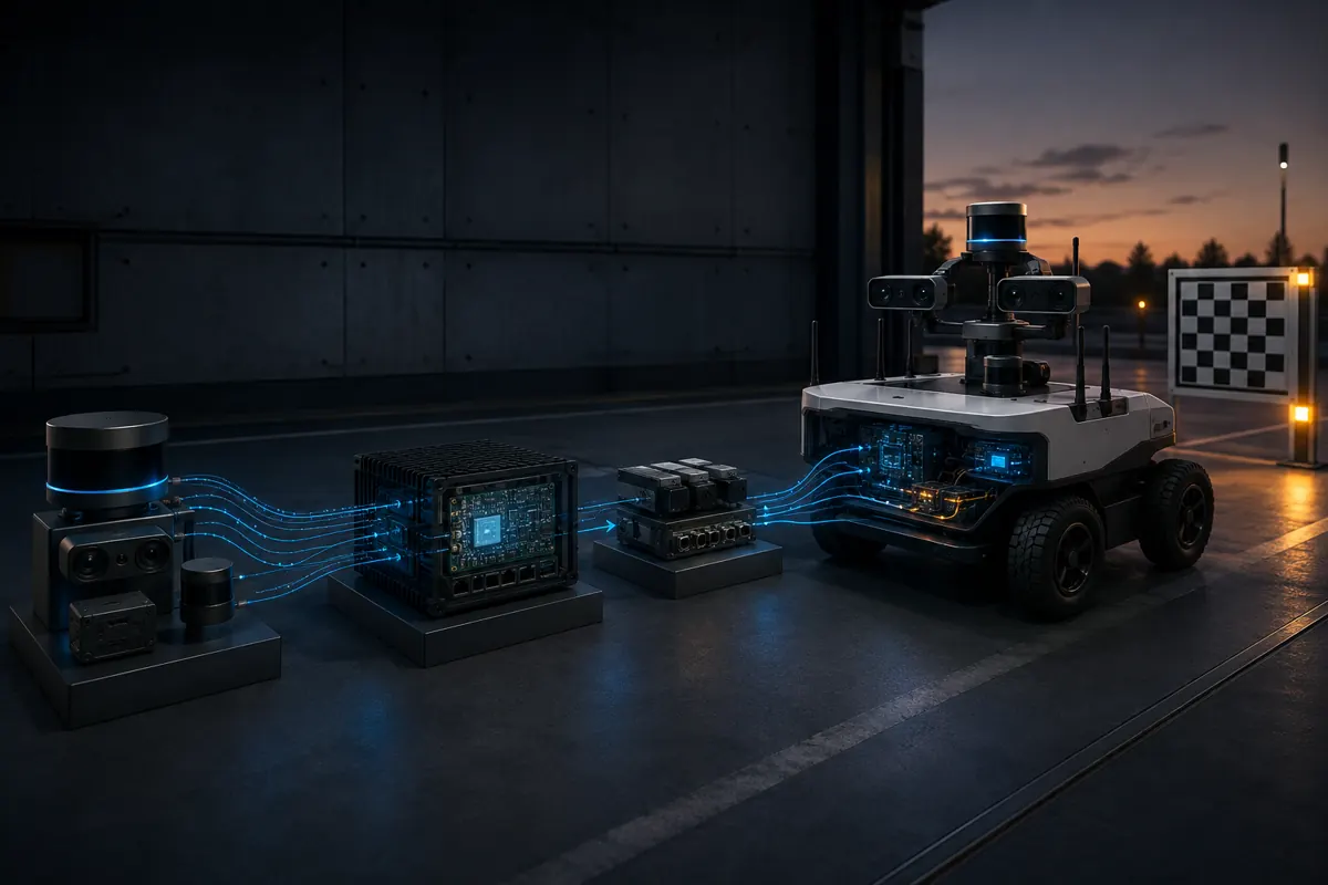 Concept illustration of camera, lidar and radar feeding an autonomous compute platform